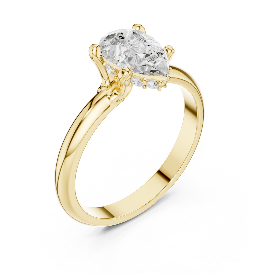 Gold Celestial Curve Halo Engagement Ring Right View