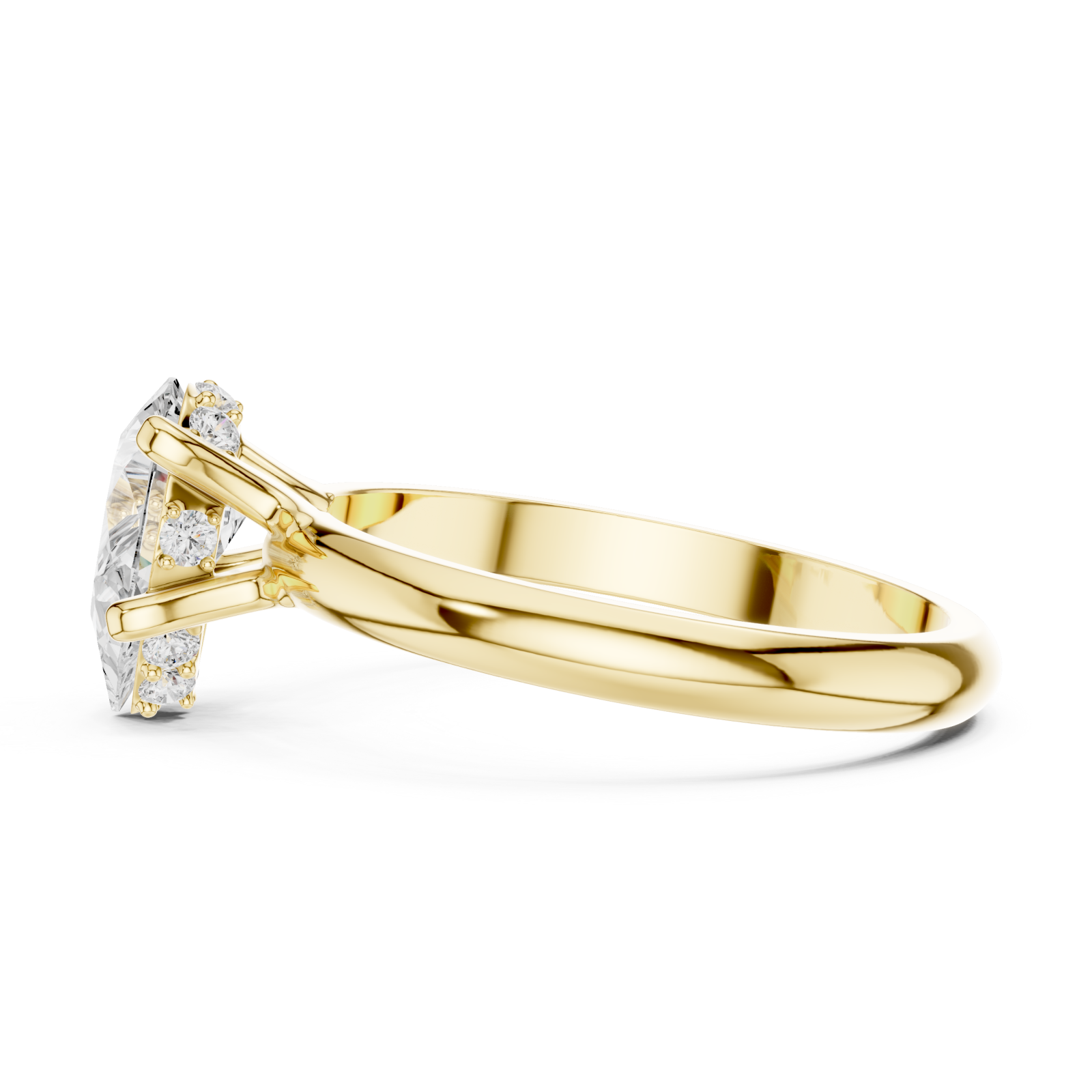  Gold Celestial Curve Halo Engagement Ring Side View