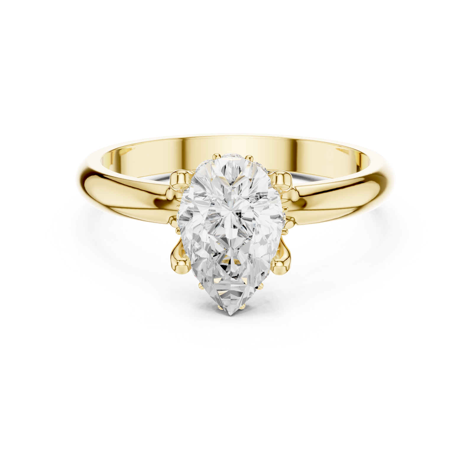  Gold Celestial Curve Halo Engagement Ring Front View