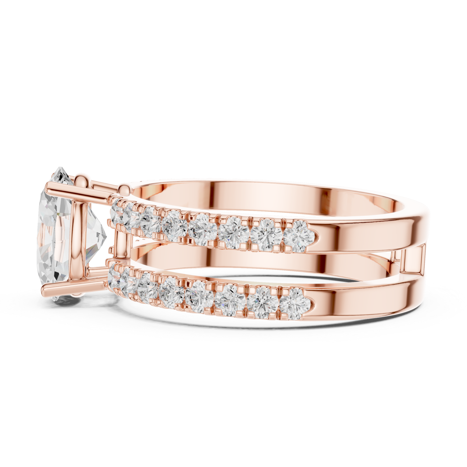  Rose Gold Radiant Horizon Statement Bridal Ring Side View