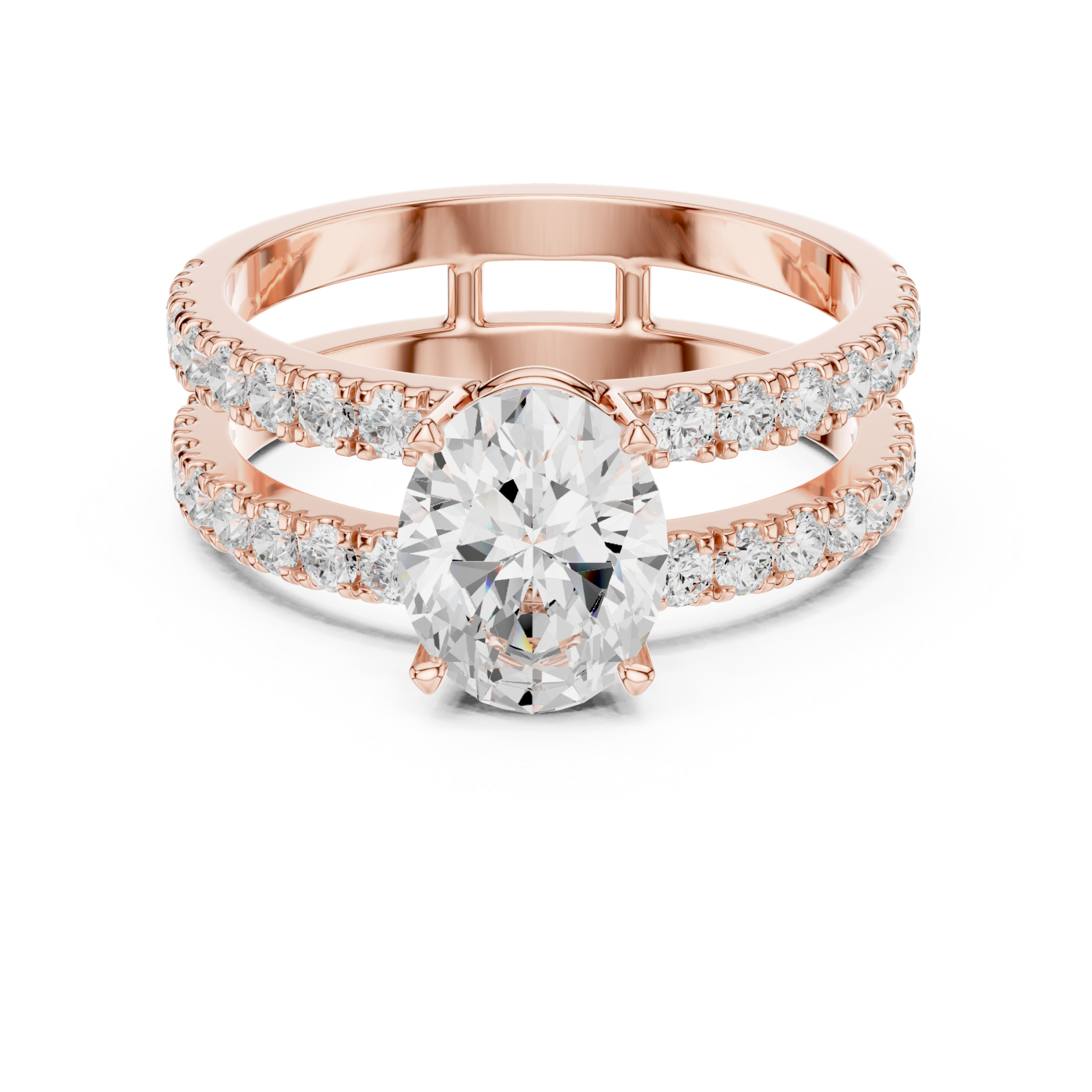  Rose Gold Radiant Horizon Statement Bridal Ring Front View
