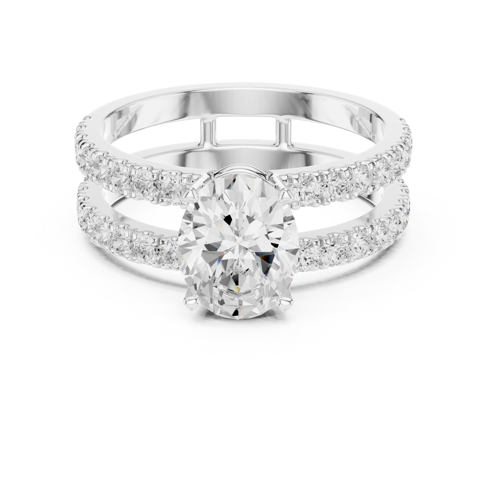  White Gold Radiant Horizon Statement Bridal Ring Front View