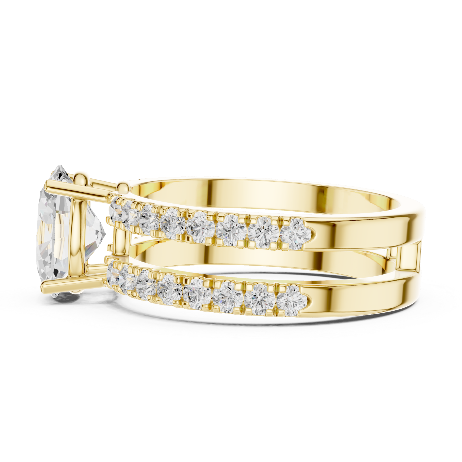  Gold Radiant Horizon Statement Bridal Ring Side View