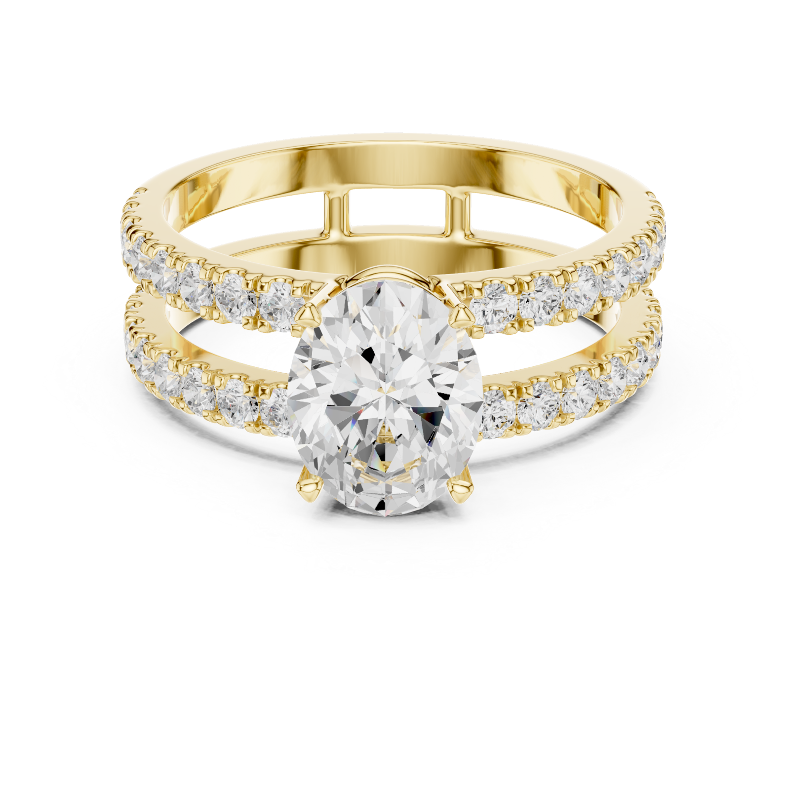  Gold Radiant Horizon Statement Bridal Ring Front View