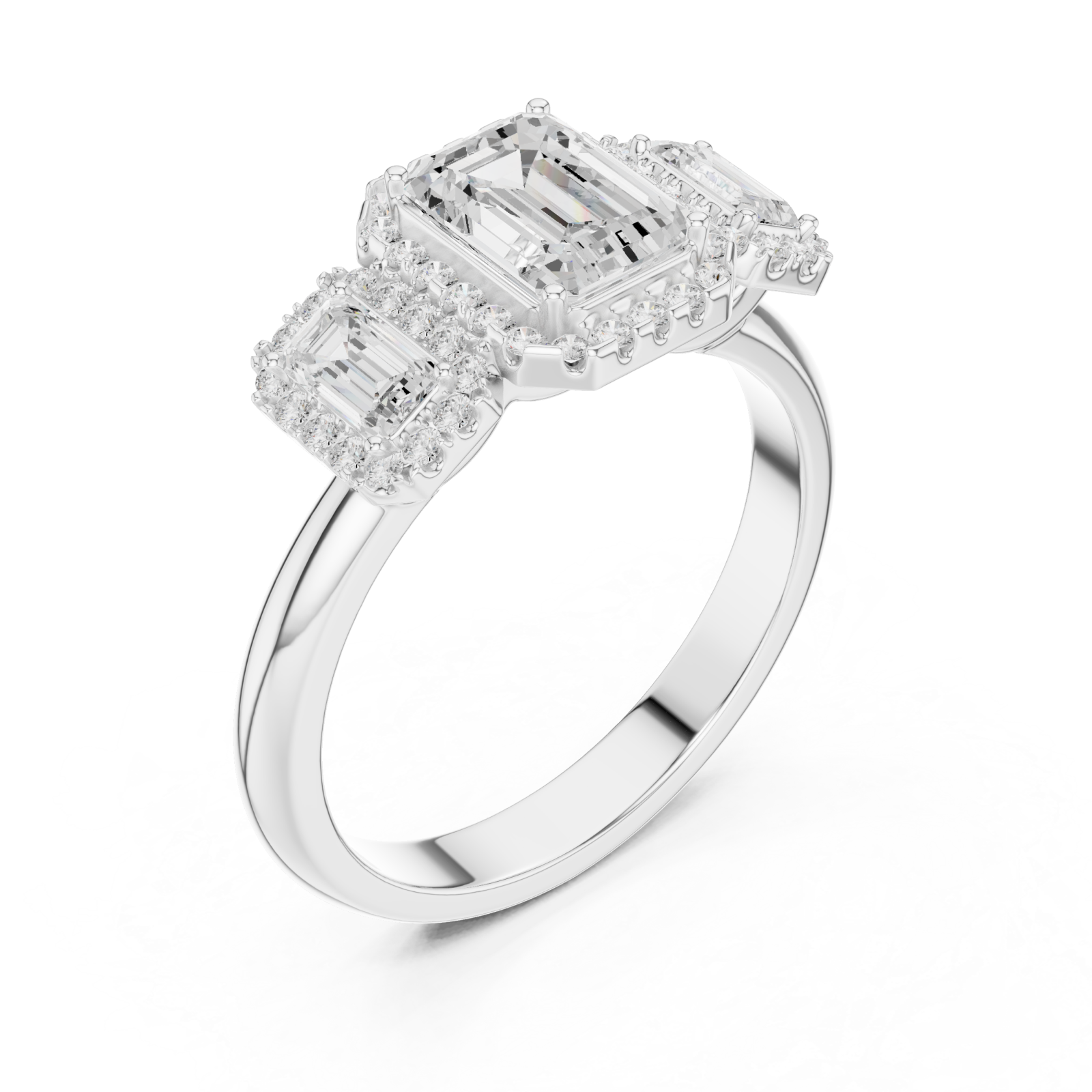  White Gold Radiant Trio Halo Ring Right View