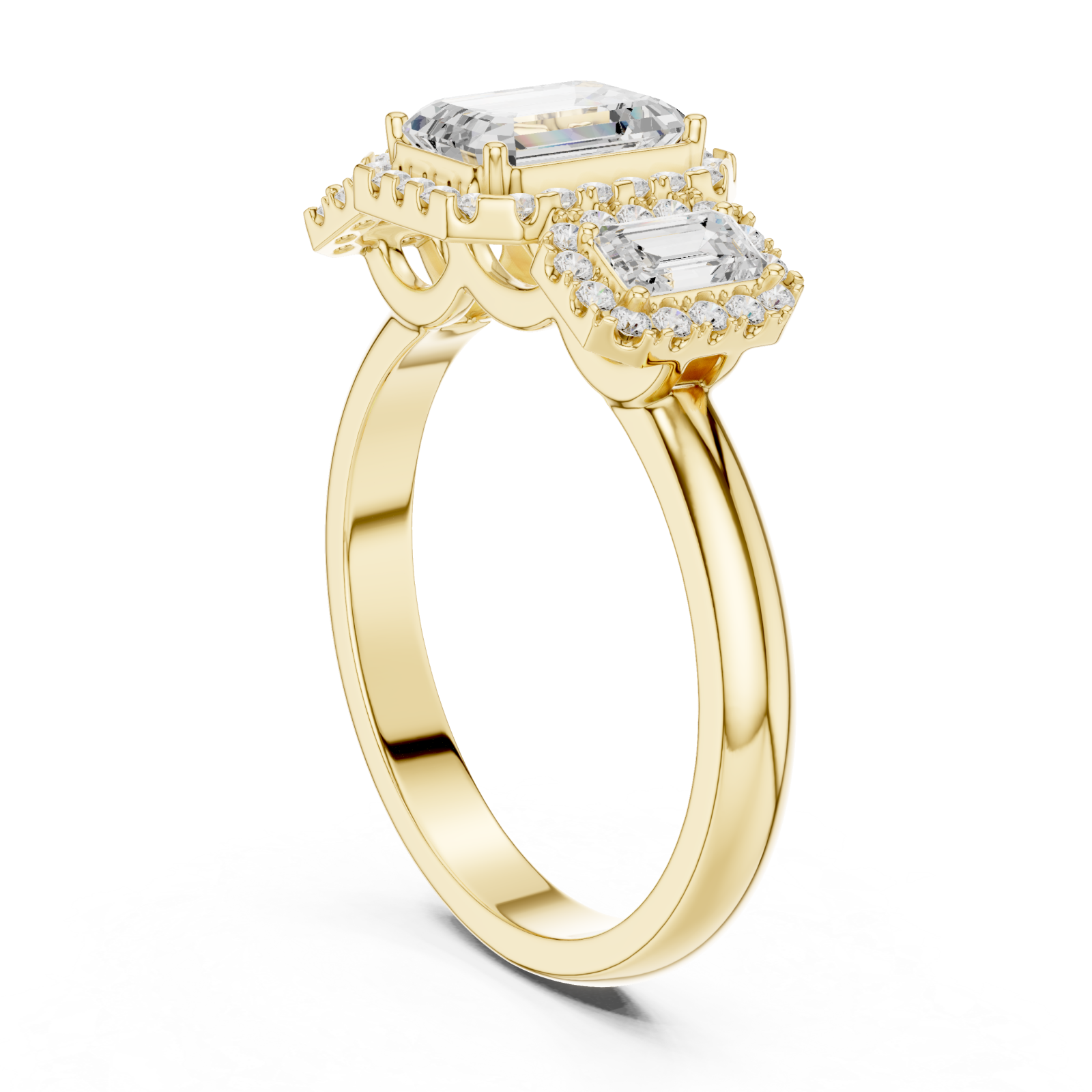  Gold Radiant Trio Halo Ring Left View