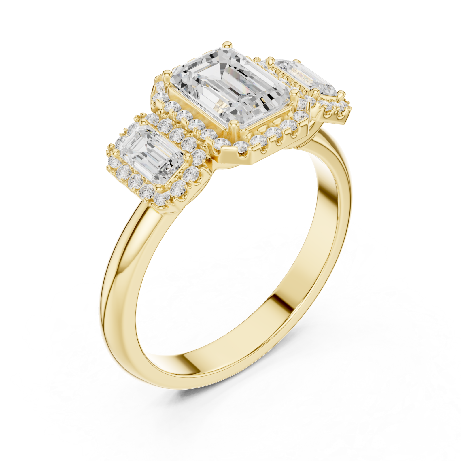 Gold Radiant Trio Halo Ring Right View