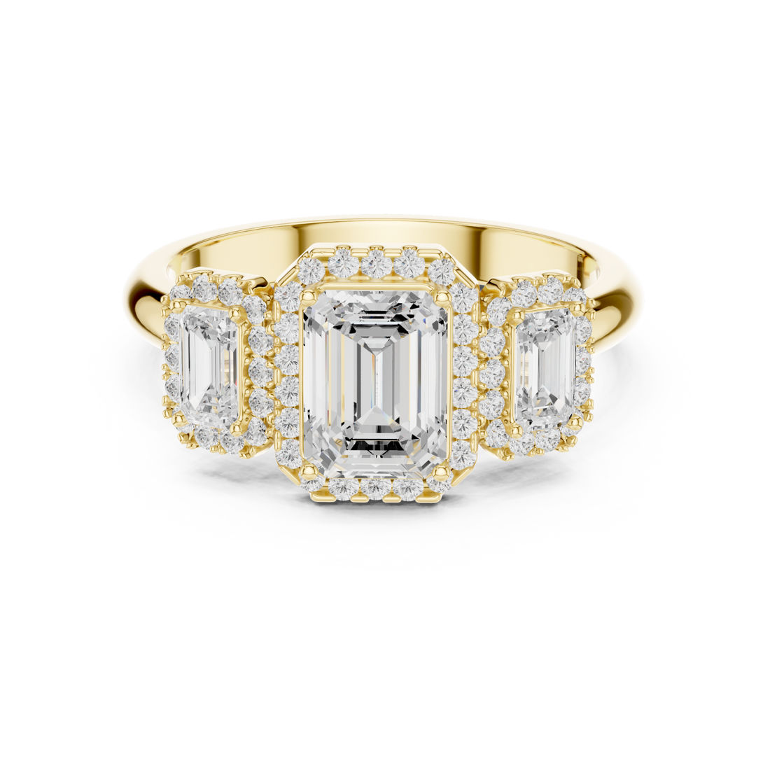 Gold Radiant Trio Halo Ring Right View