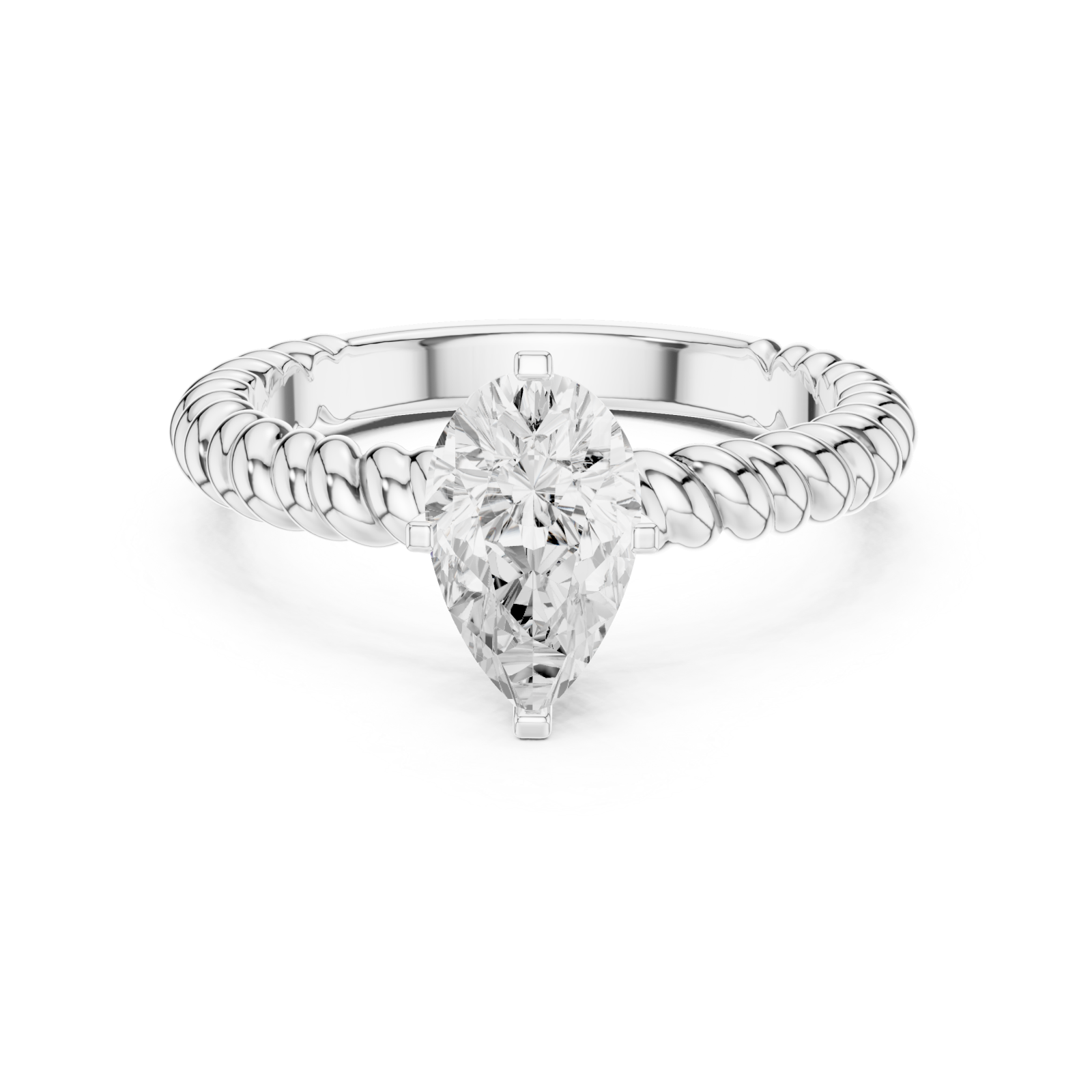  White Gold Petite Weave Statement Ring Front View