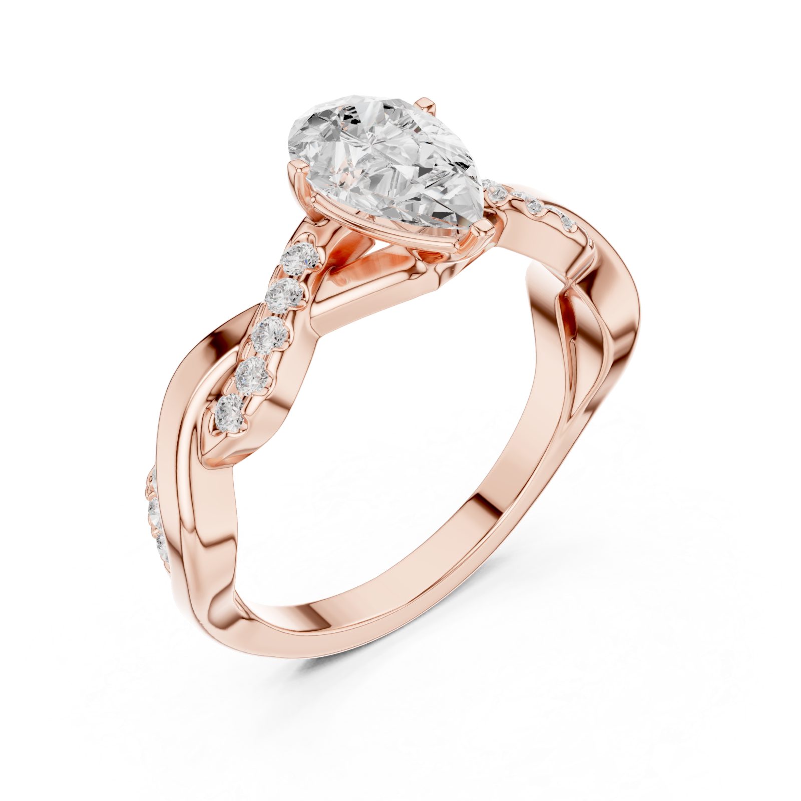  Rose Gold Infinite Ribbon Halo Solitaire Ring Right View