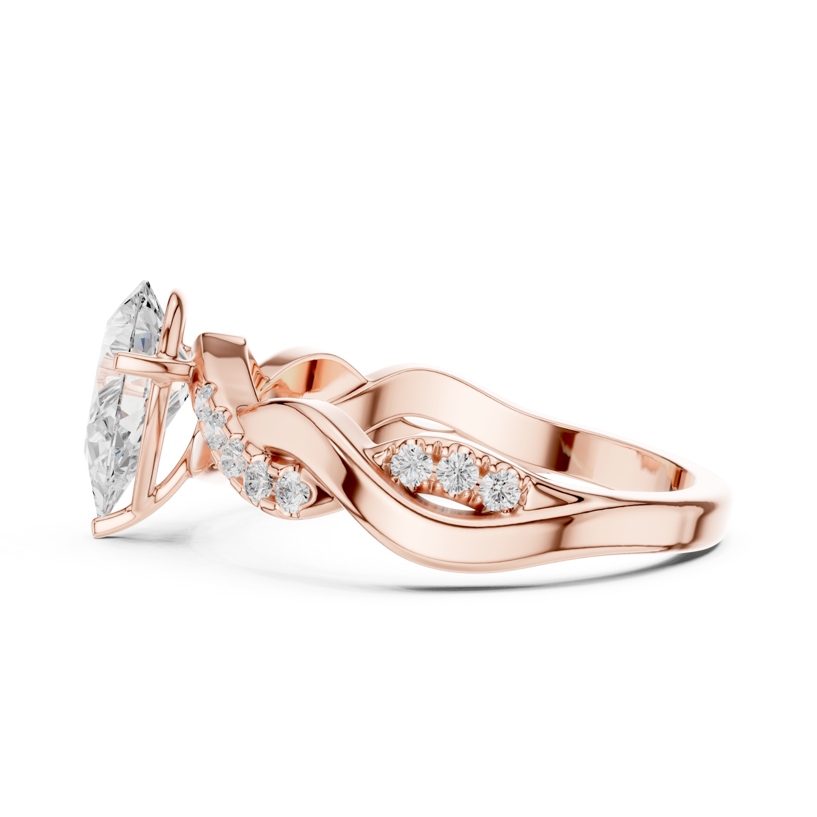  Rose Gold Infinite Ribbon Halo Solitaire Ring Side View