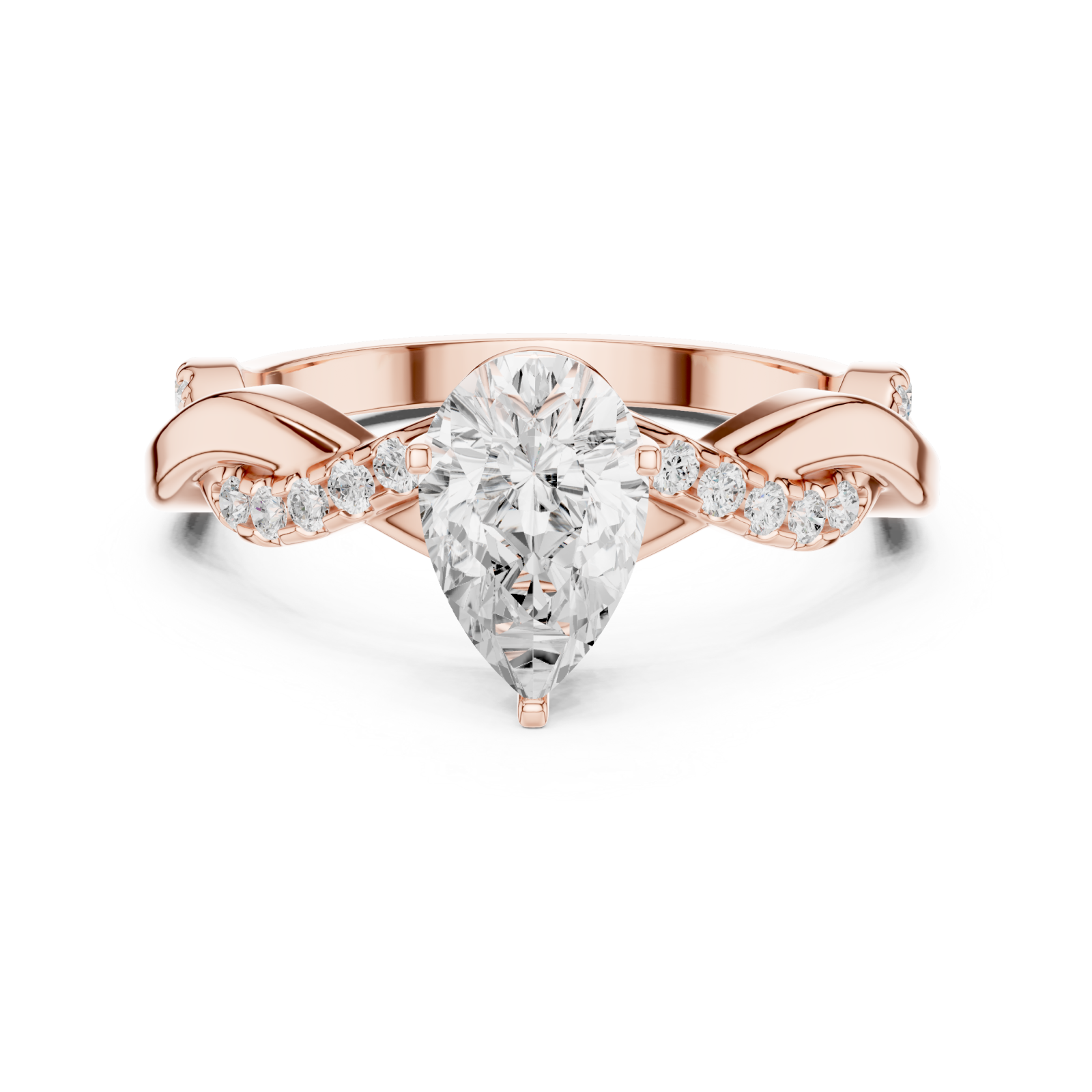  Rose Gold Infinite Ribbon Halo Solitaire Ring Front View