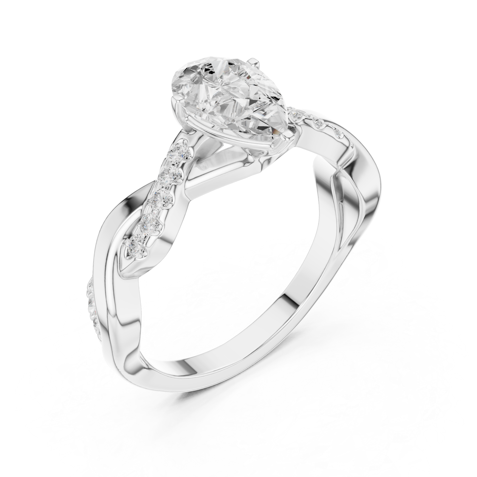  White Gold Infinite Ribbon Halo Solitaire Ring Right View