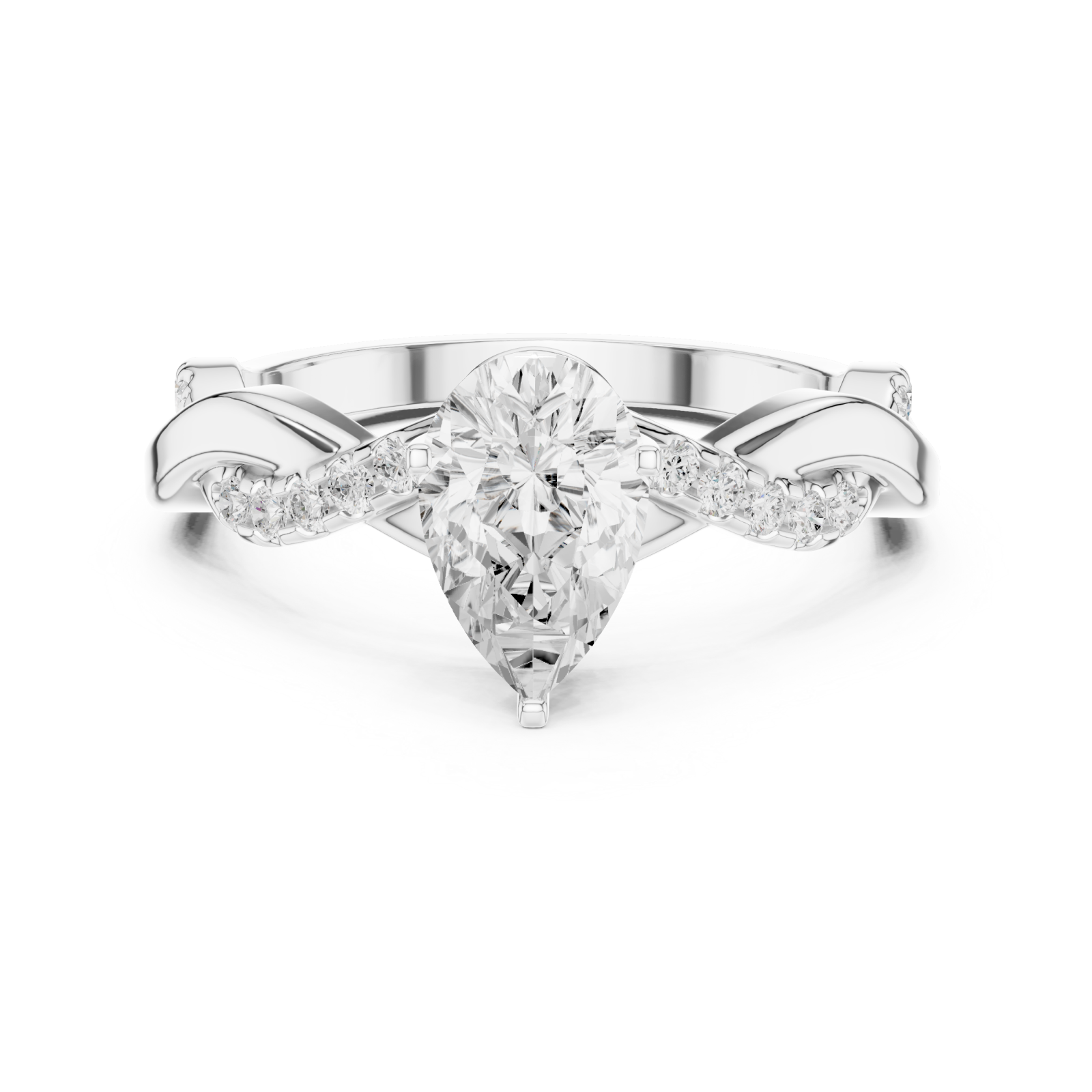  White Gold Infinite Ribbon Halo Solitaire Ring Front View