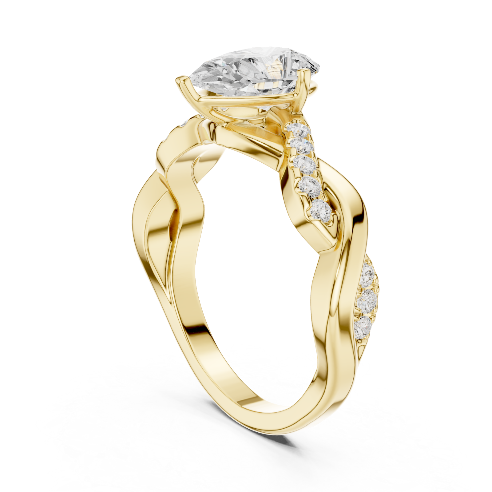 Gold Infinite Ribbon Halo Solitaire Ring Left View