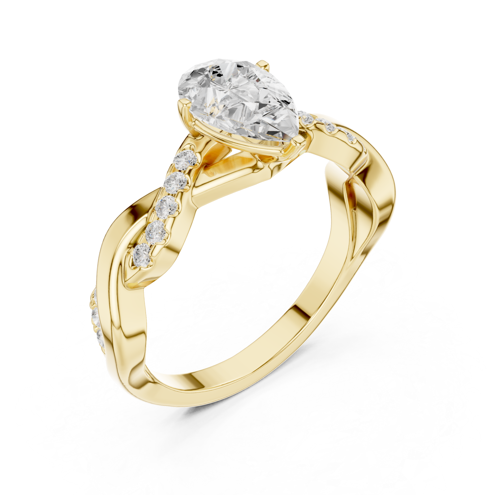 Gold Infinite Ribbon Halo Solitaire Ring Right View