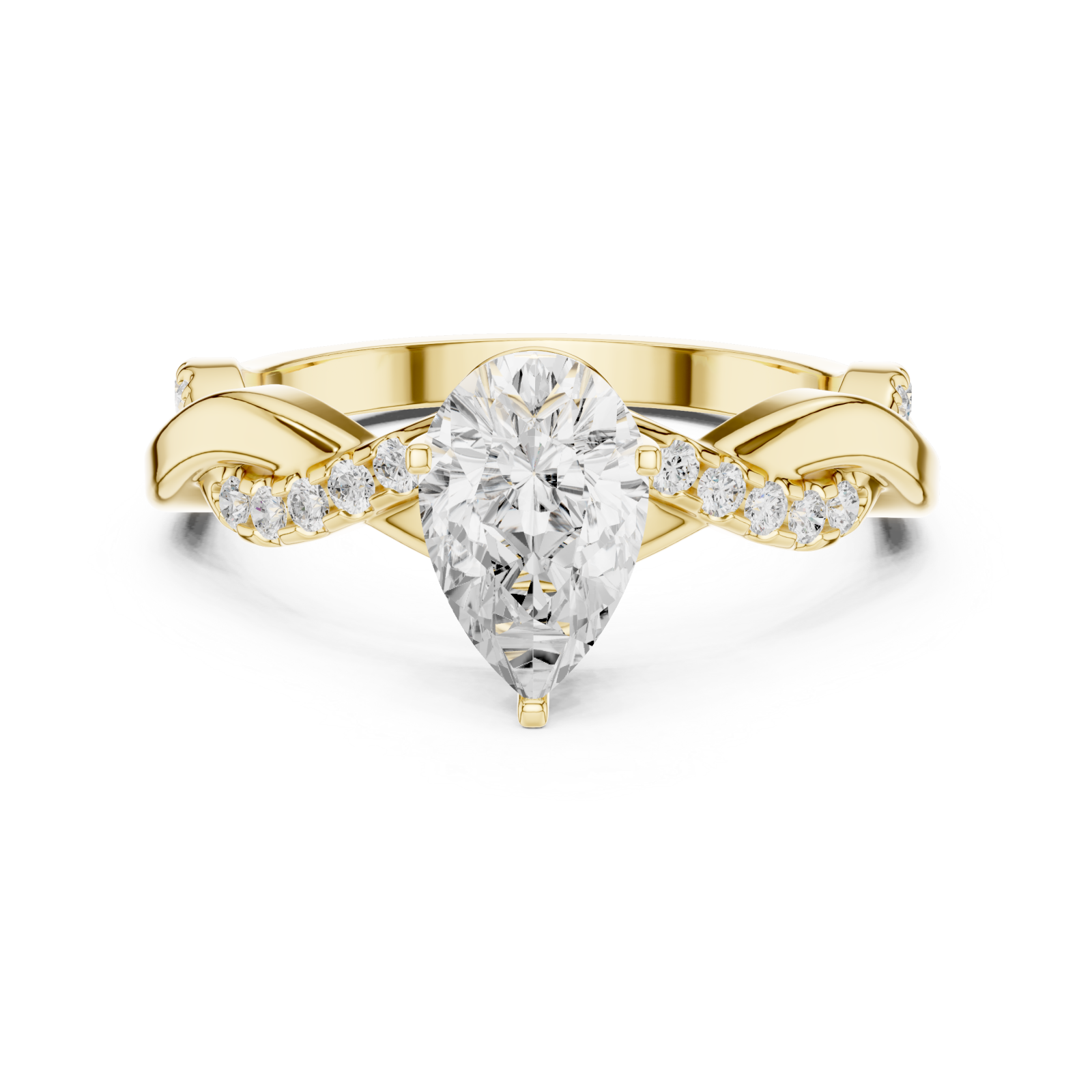  Gold Infinite Ribbon Halo Solitaire Ring Front View