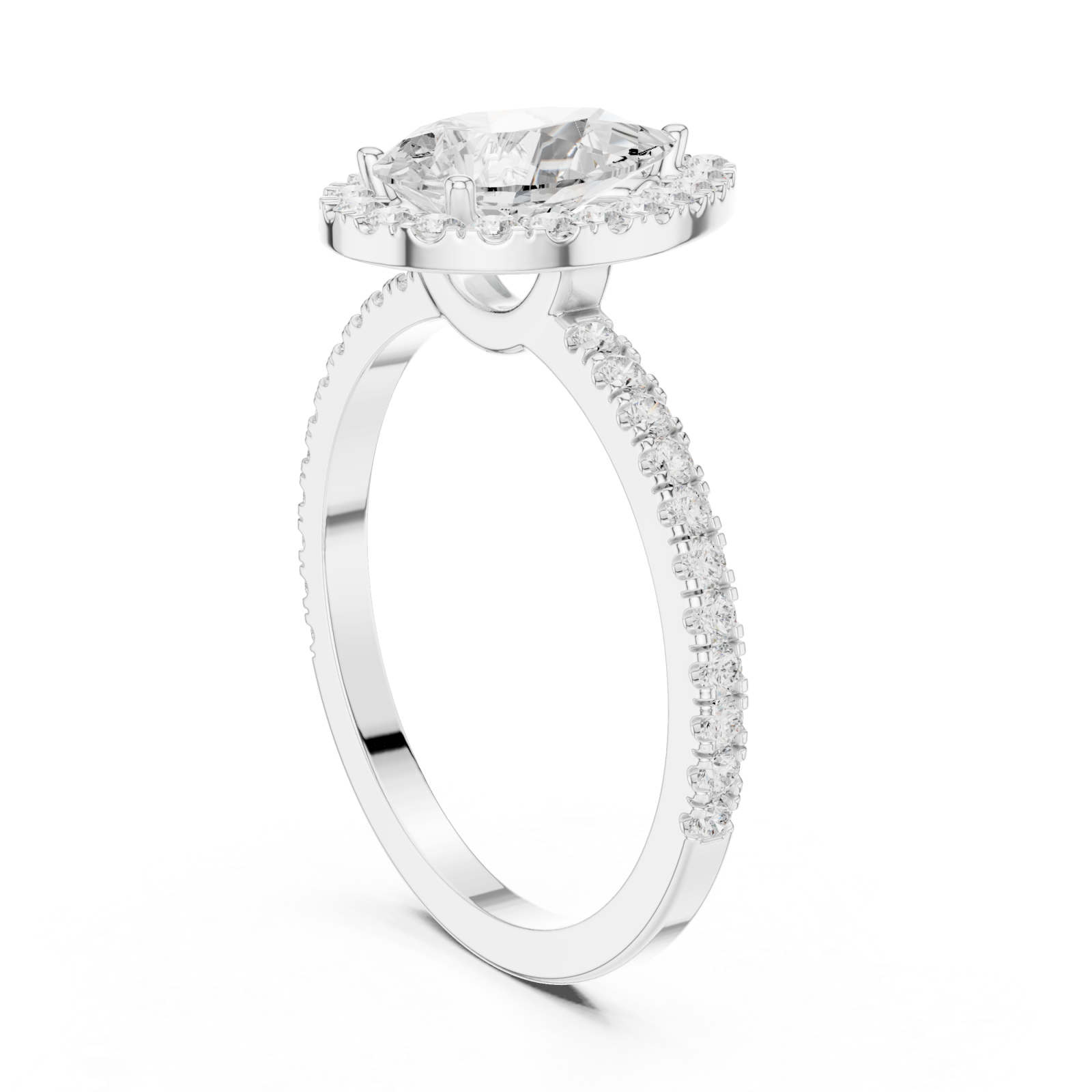  White Gold Radiant Teardrop Halo Ring Left View