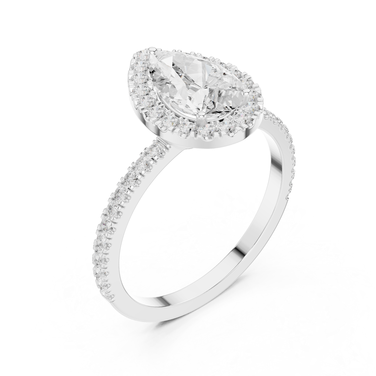  White Gold Radiant Teardrop Halo Ring Right View
