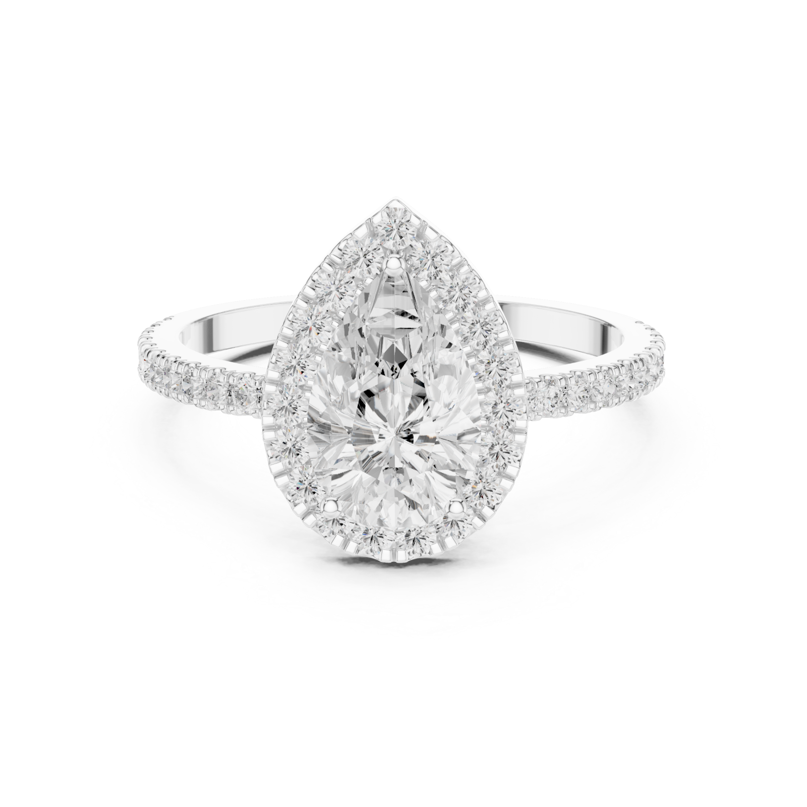  White Gold Radiant Teardrop Halo Ring Front View
