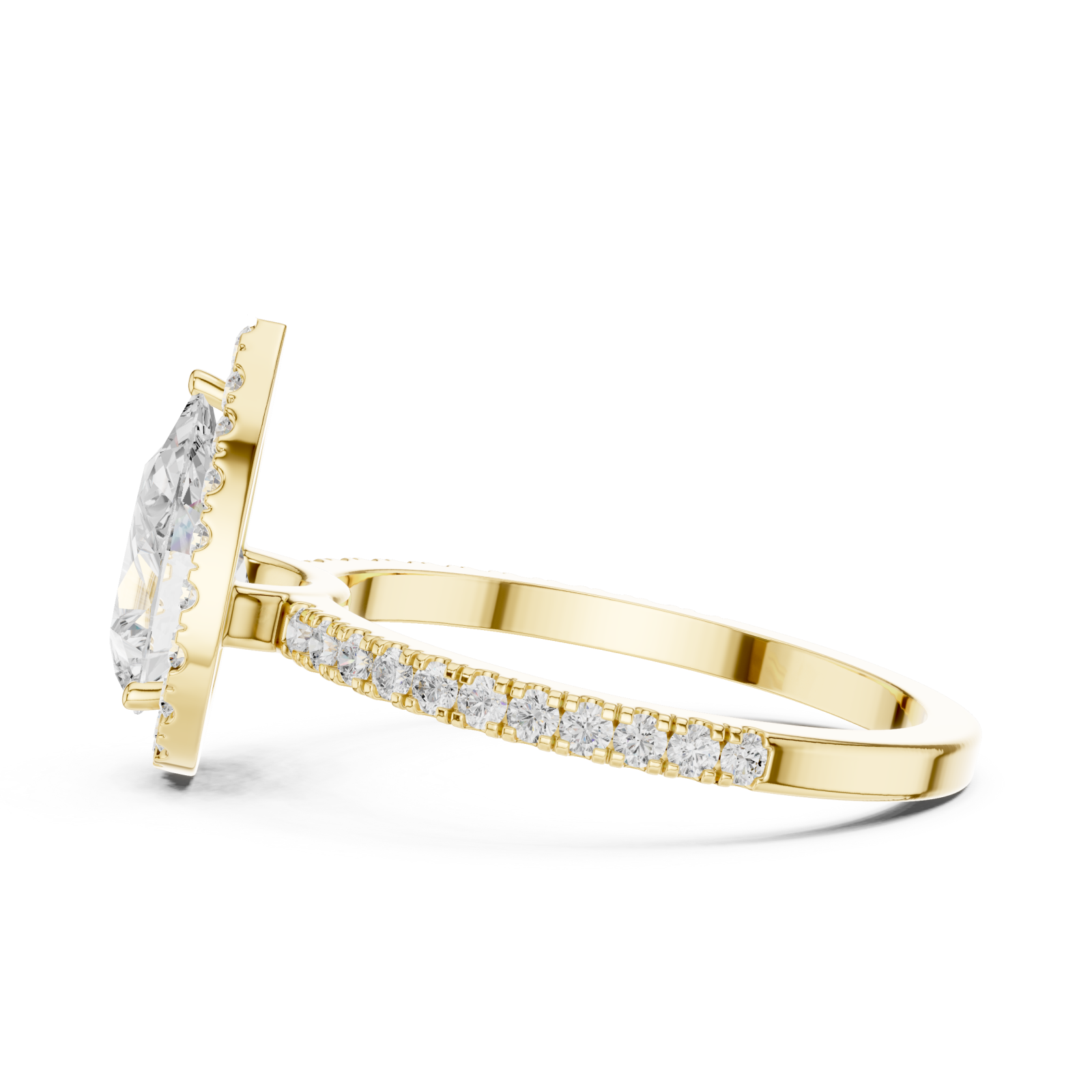  Gold Radiant Teardrop Halo Ring Side View