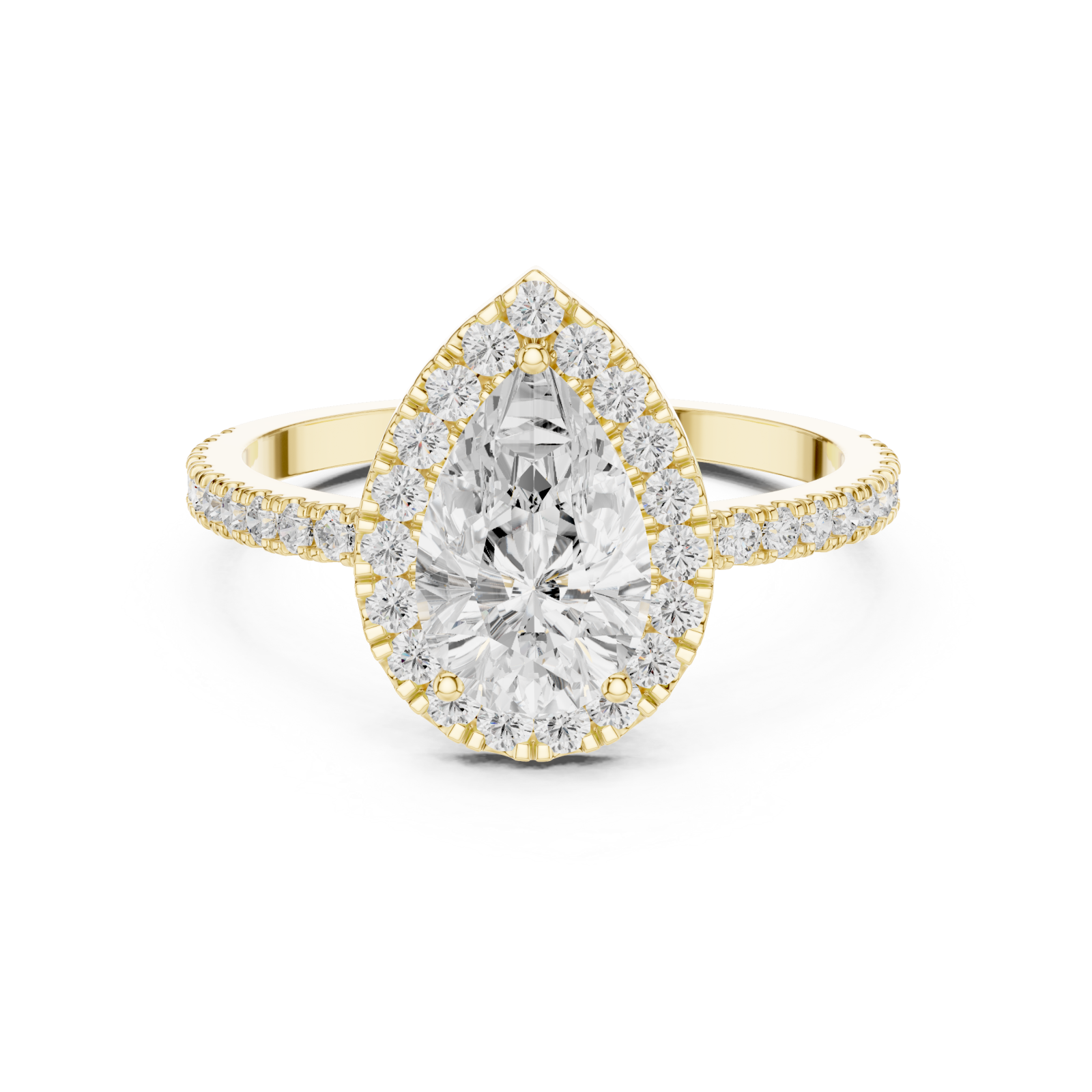  Gold Radiant Teardrop Halo Ring Front View