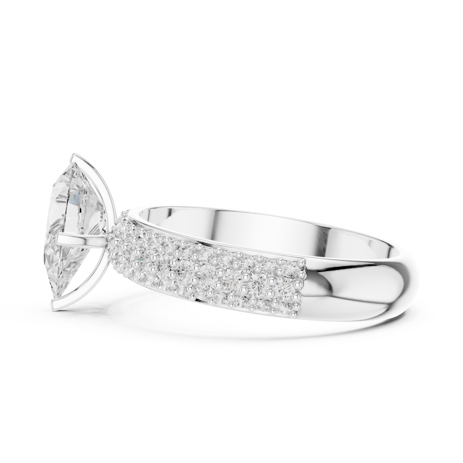  White Gold Glisten Halo Statement Ring Side View