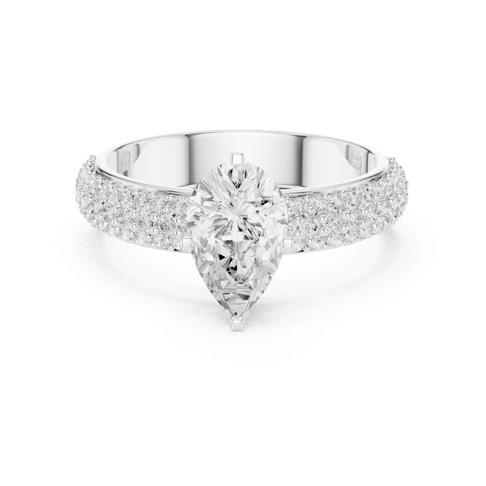  White Gold Glisten Halo Statement Ring Front View