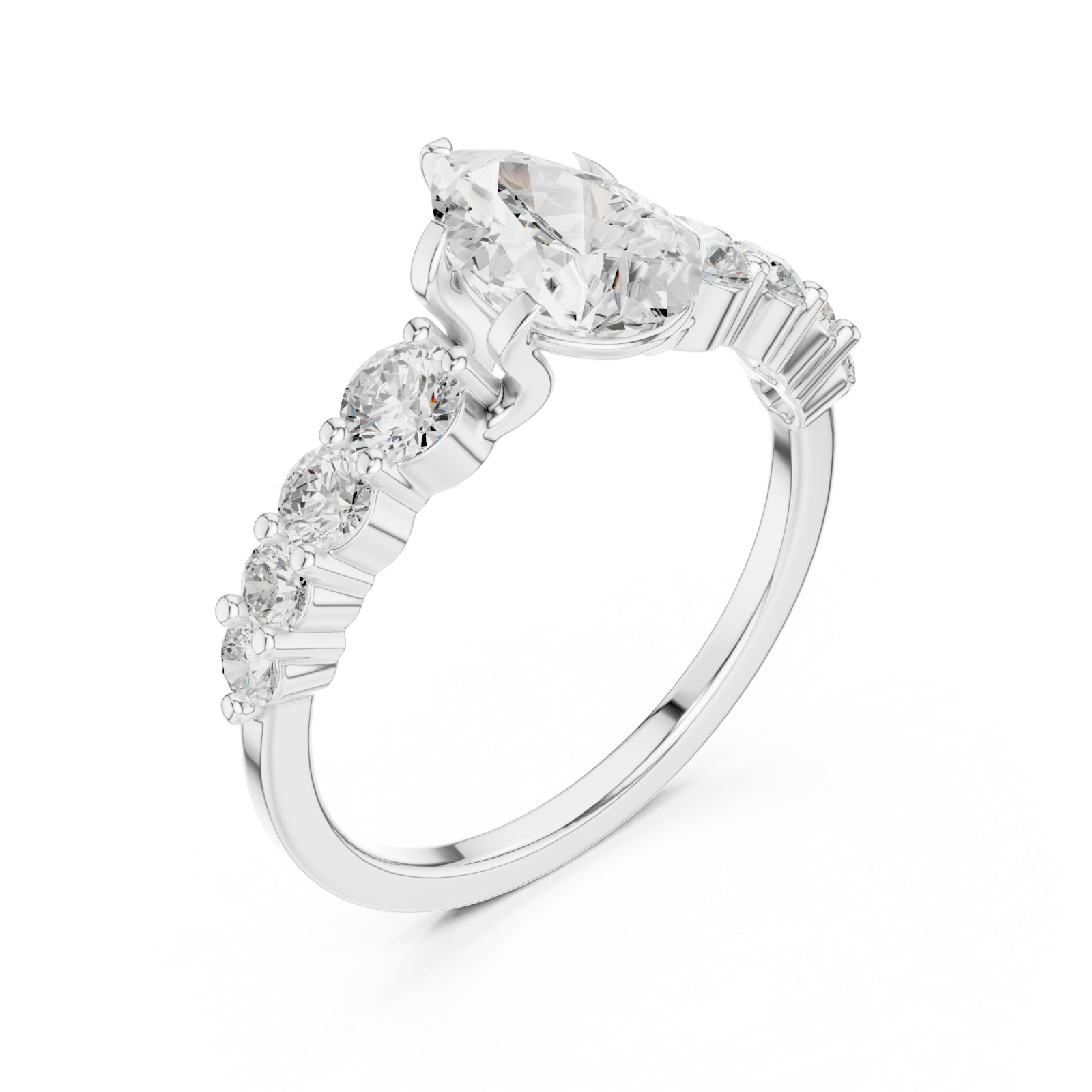  White Gold Elegant Cascade Statement Ring Right View