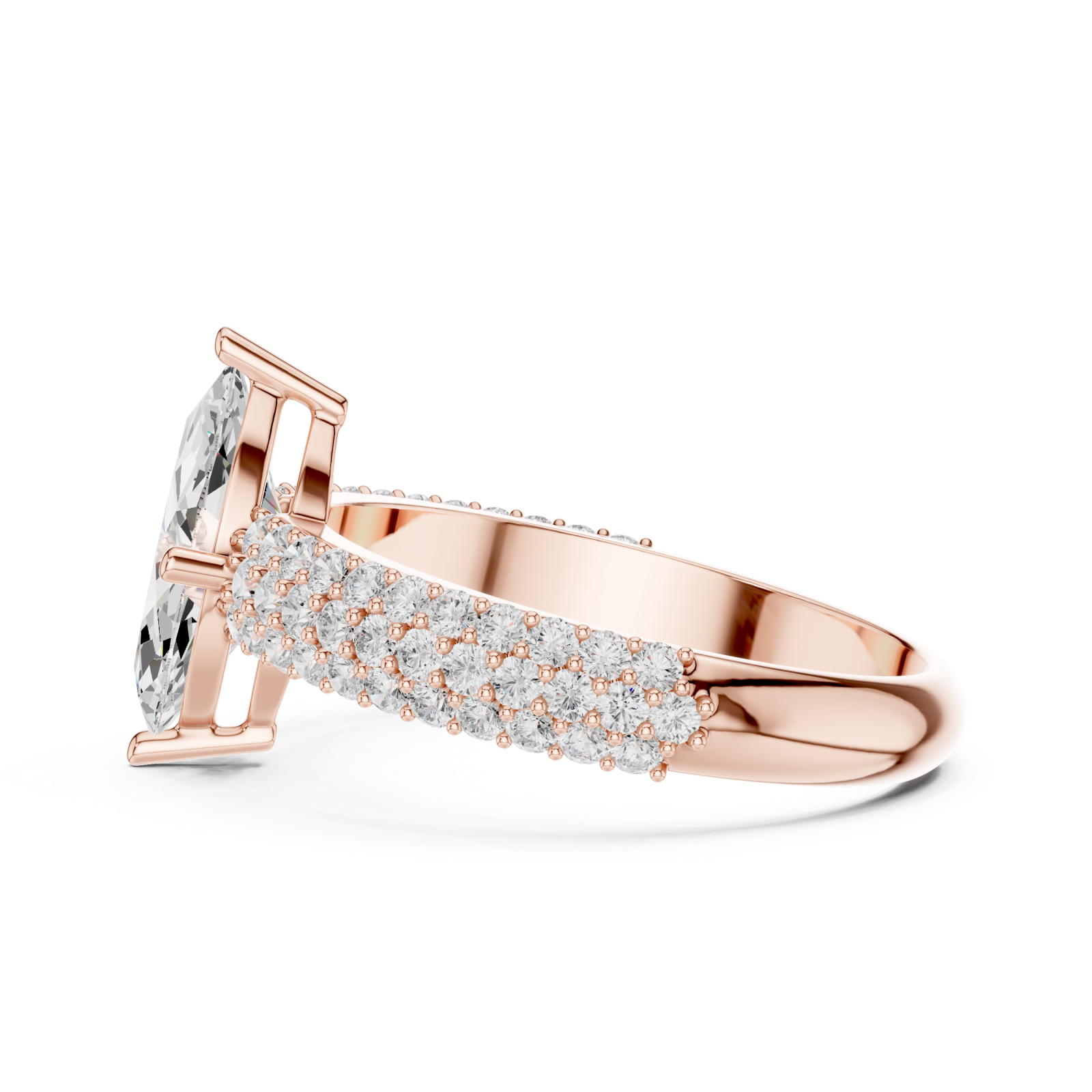  Rose Gold Marquise Crown Radiance Ring Side View