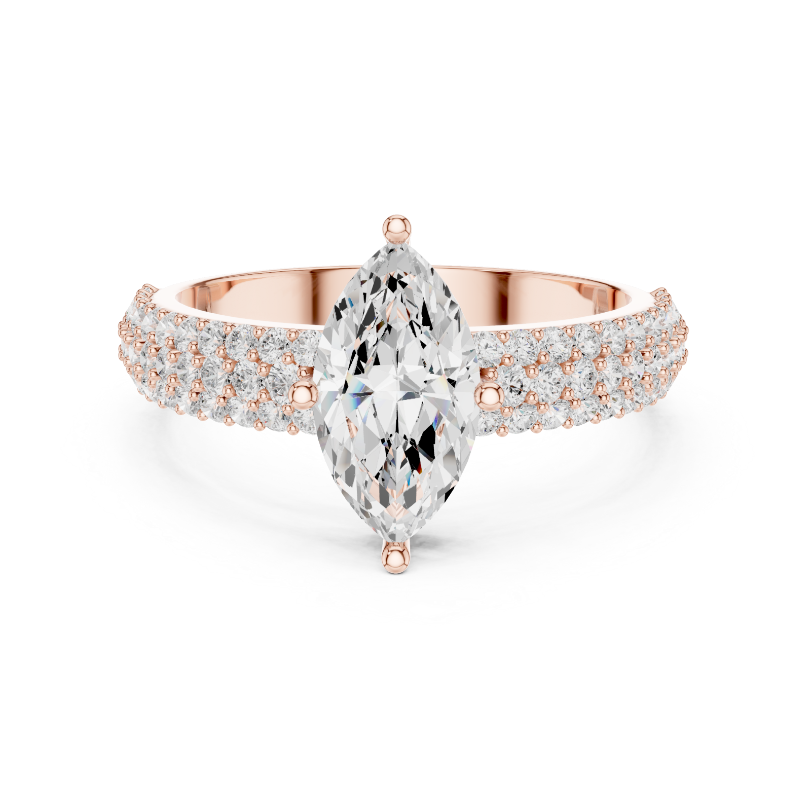  Rose Gold Marquise Crown Radiance Ring Front View