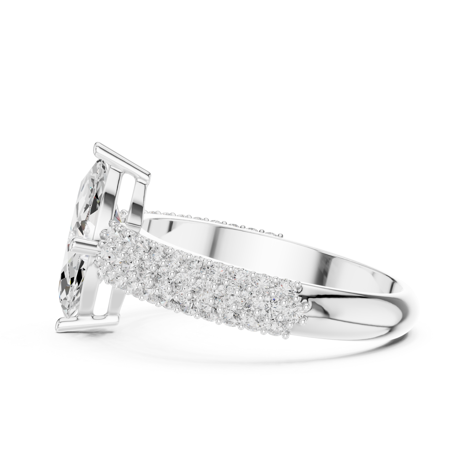  White Gold Marquise Crown Radiance Ring Side View