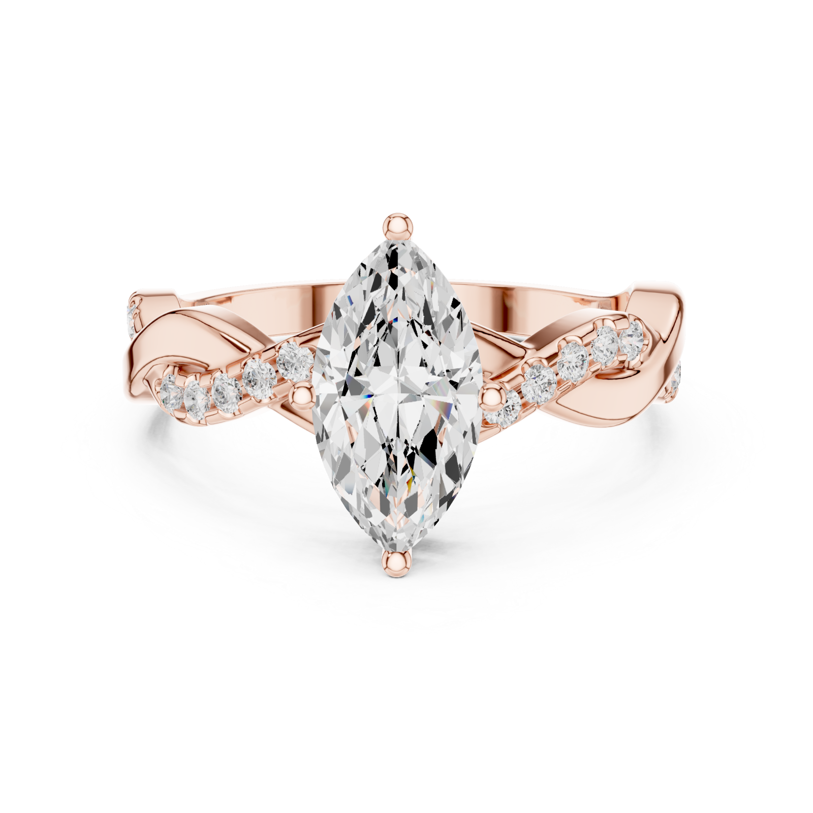  Rose Gold Radiant Marquise Elegance Ring Front View