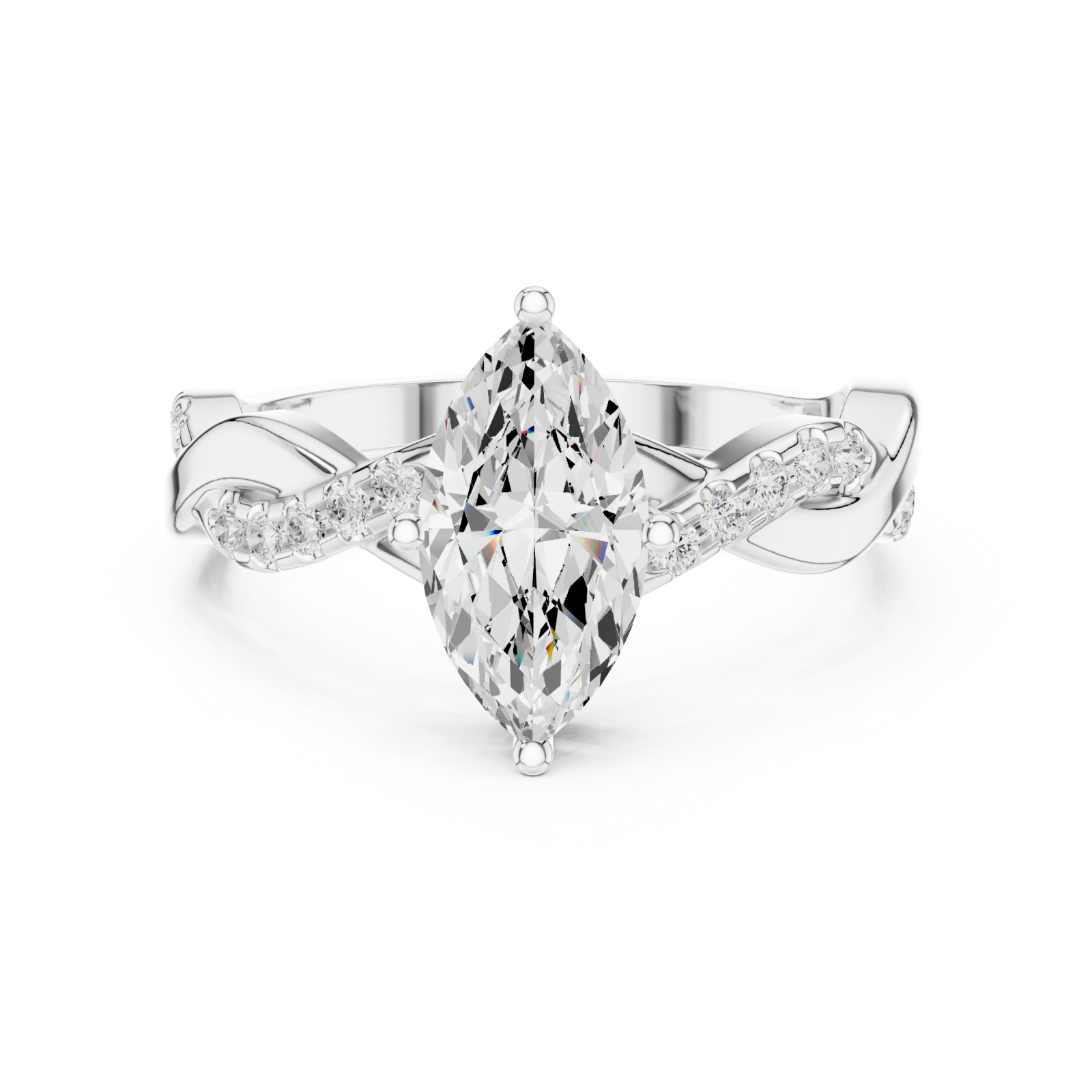  White Gold Radiant Marquise Elegance Ring Front View