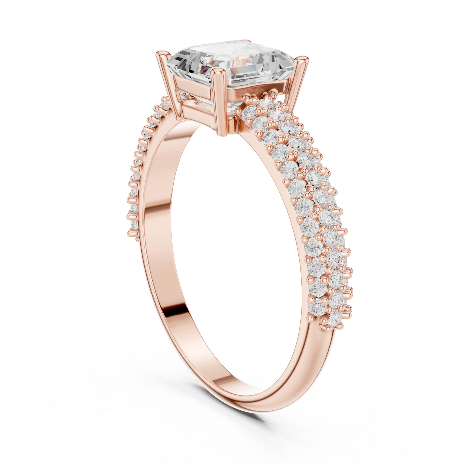  Rose Gold Classic Aura Pavé Band Engagement Ring Left View