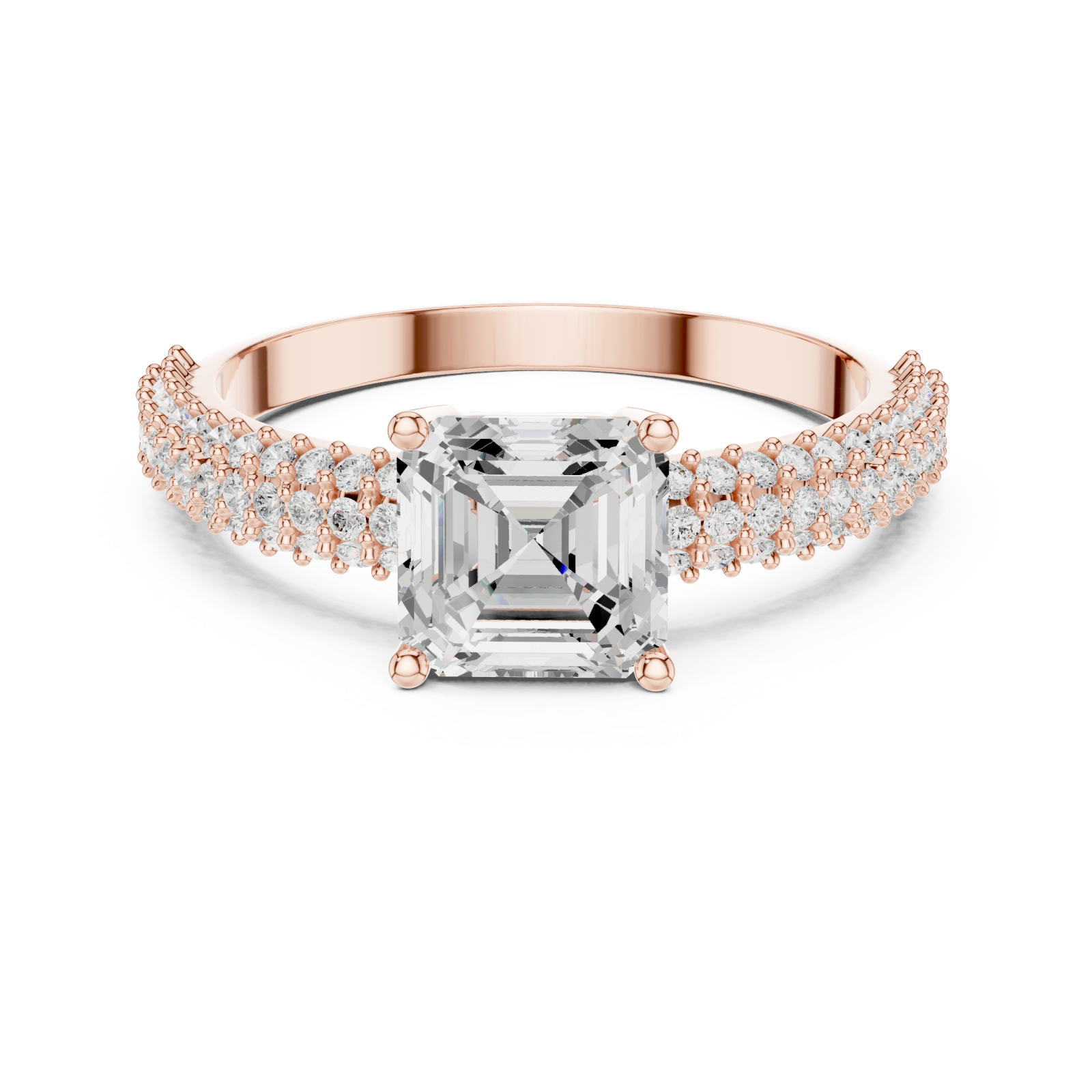  Rose Gold Classic Aura Pavé Band Engagement Ring Front View