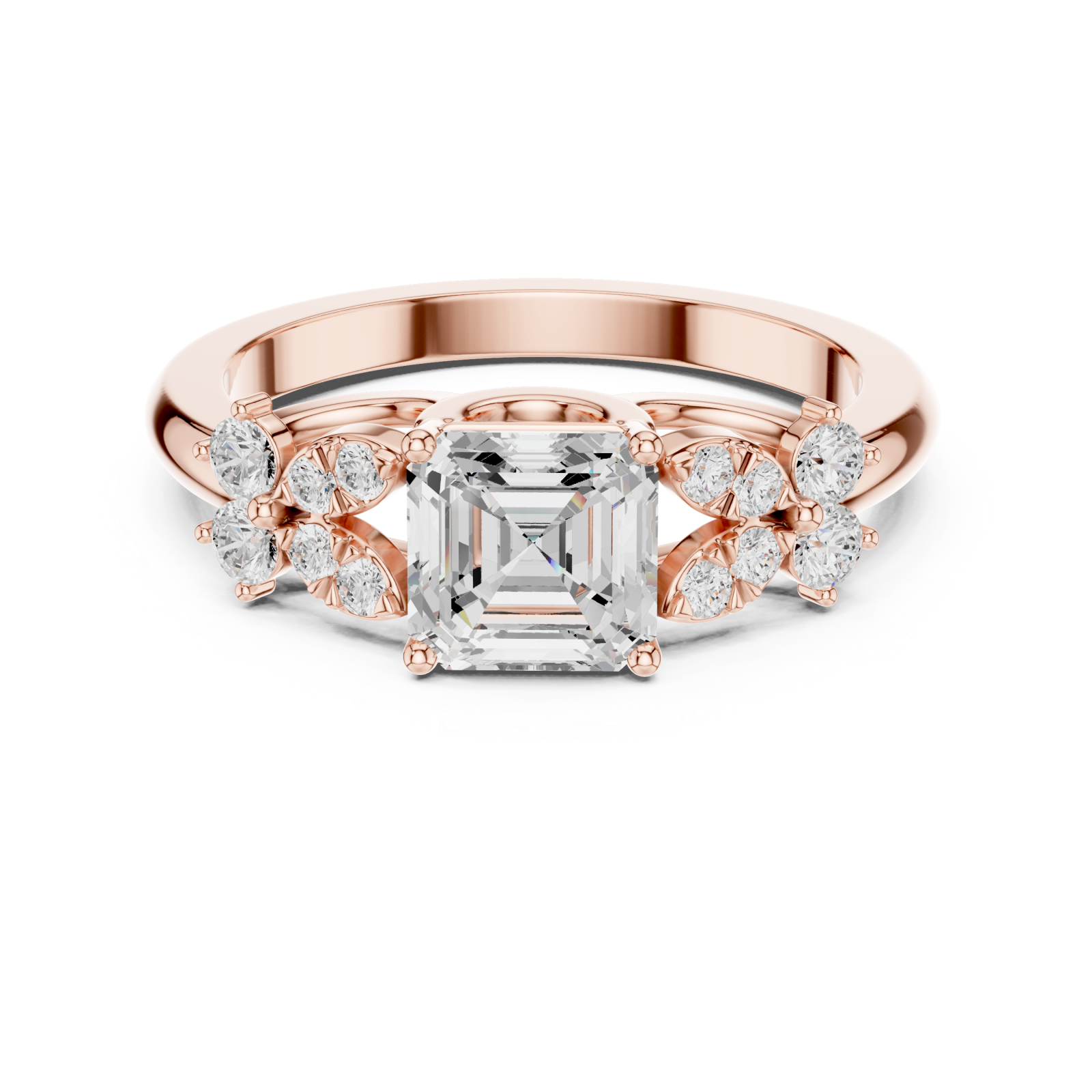 Rose Gold Celestial Halo Cascade Ring Front View