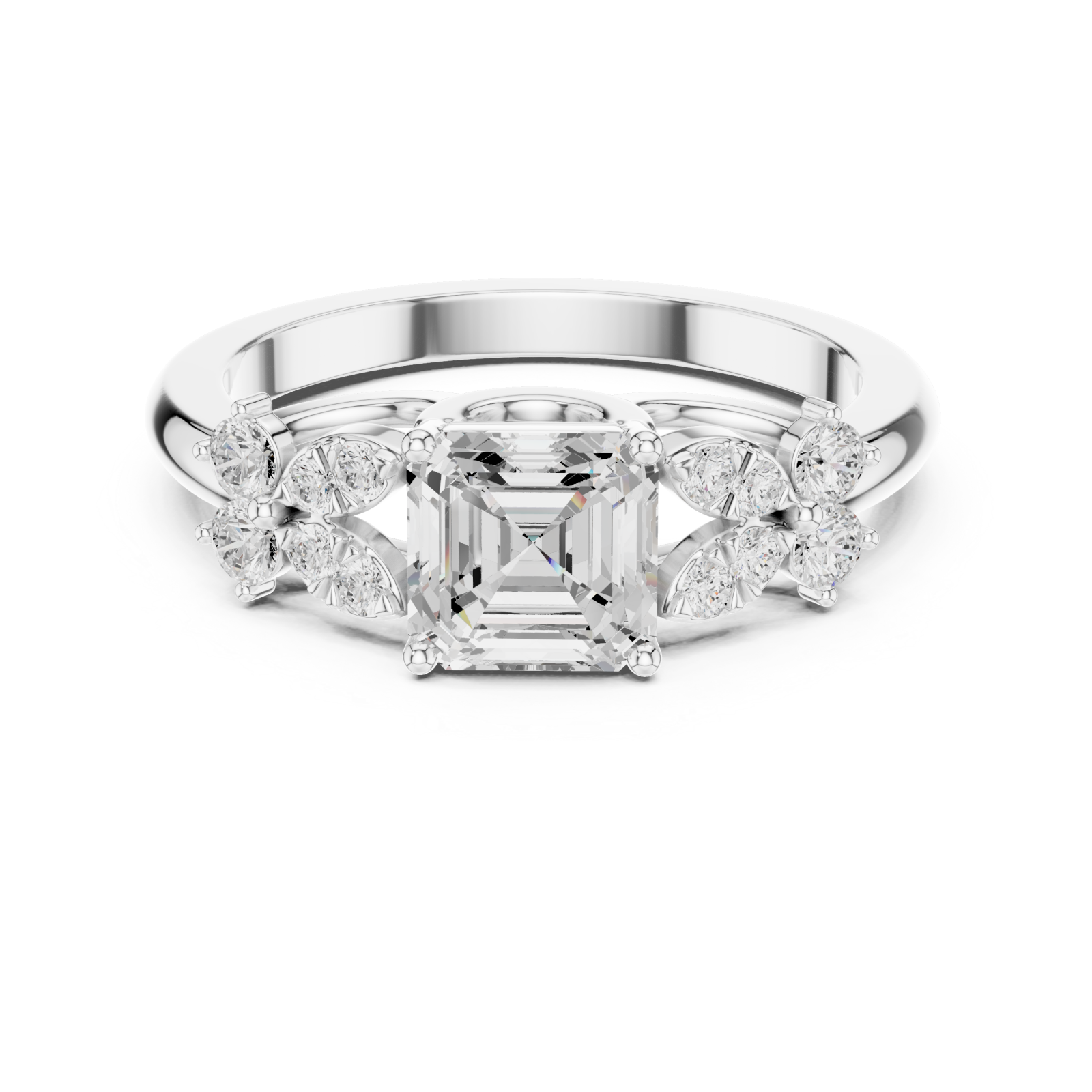  White Gold Celestial Halo Cascade Ring Front View