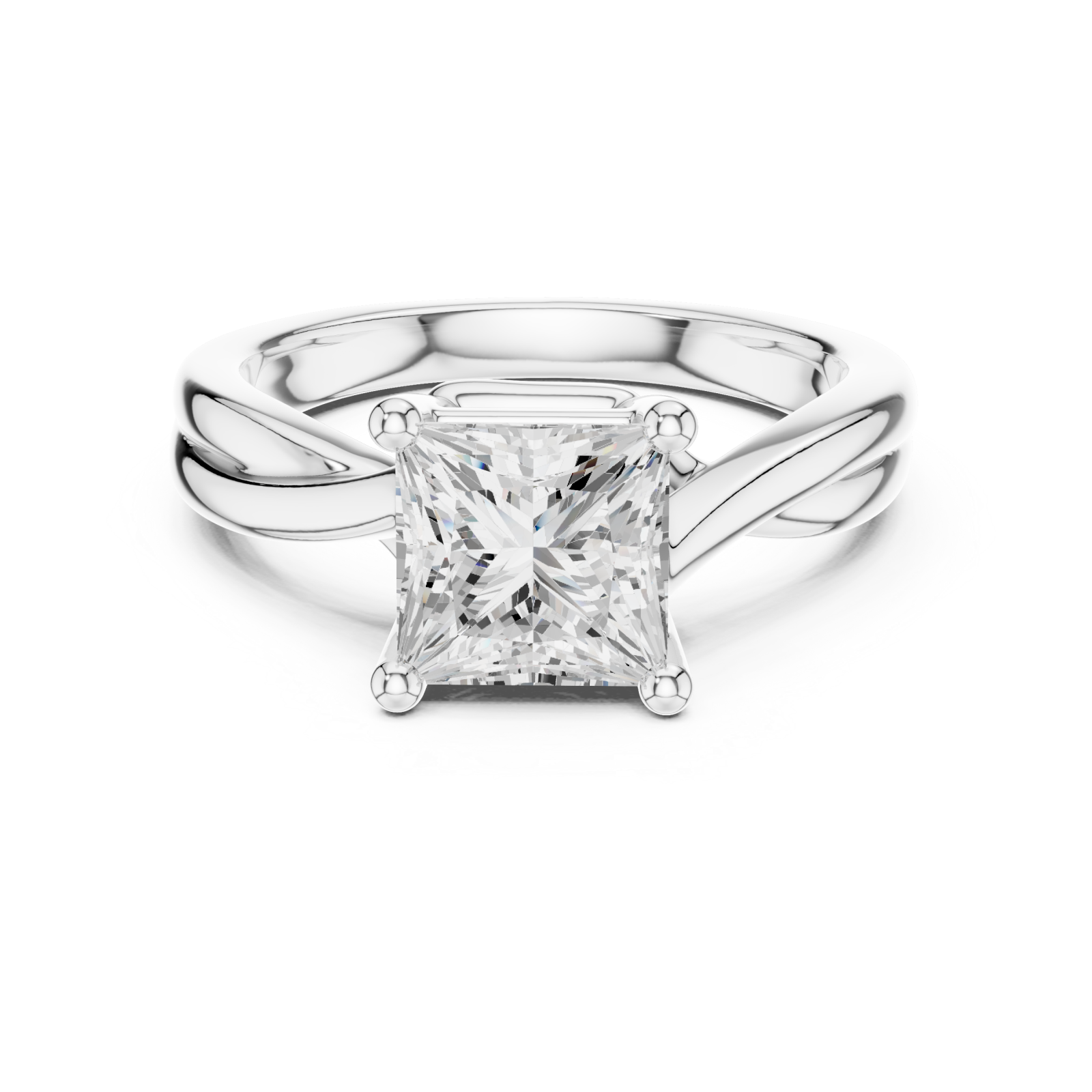  White Gold Sculpted Elegance Solitaire Ring Front View