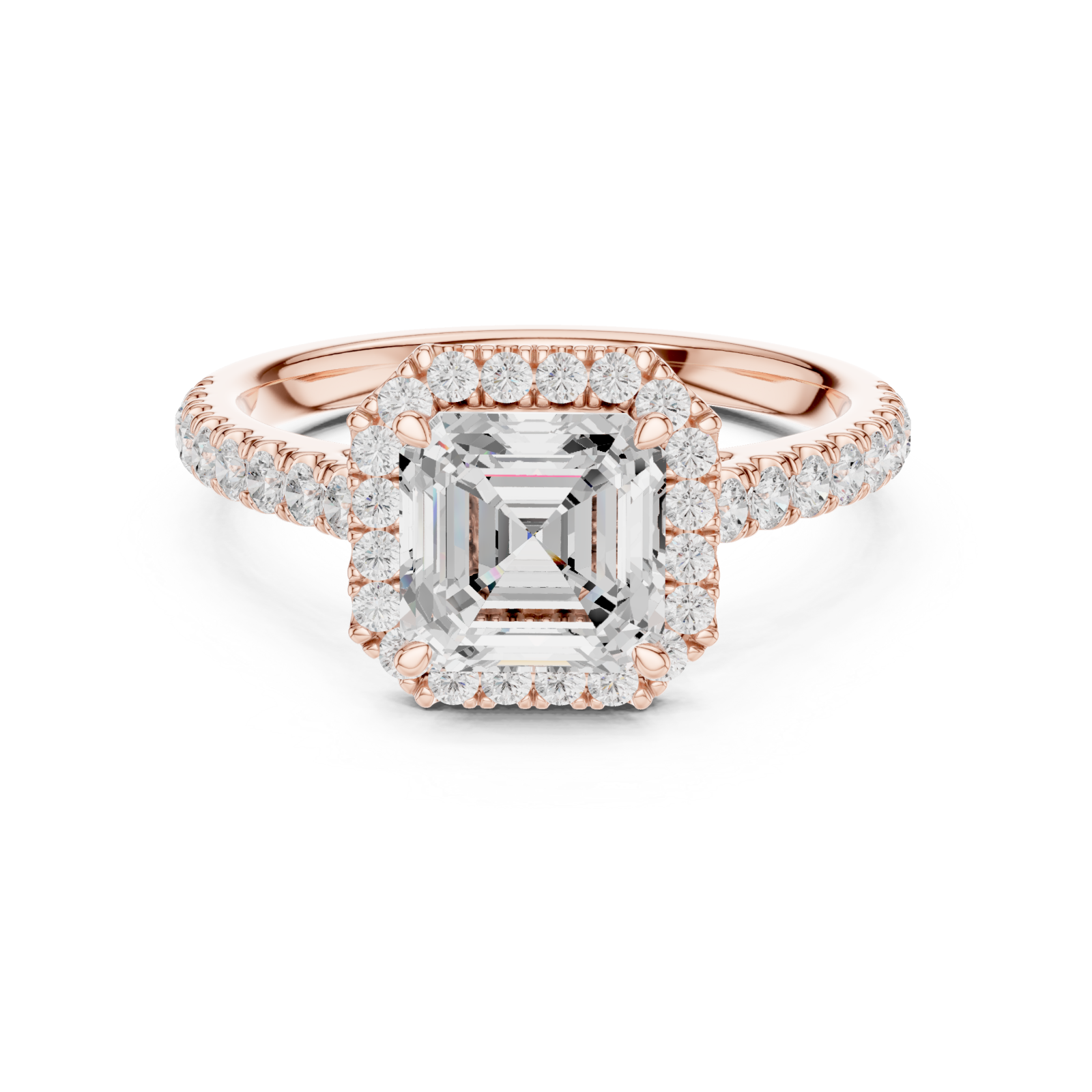  Rose Gold Celestial Harmony Square Halo Ring Front View