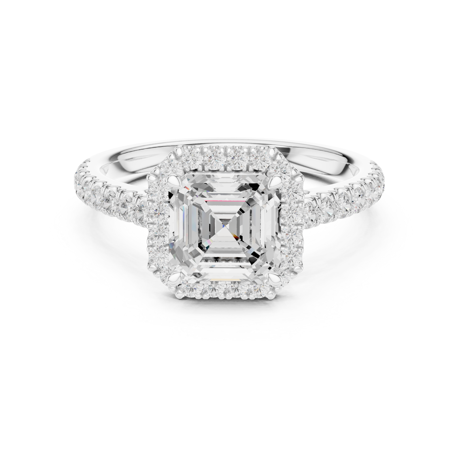  White Gold Celestial Harmony Square Halo Ring Front View
