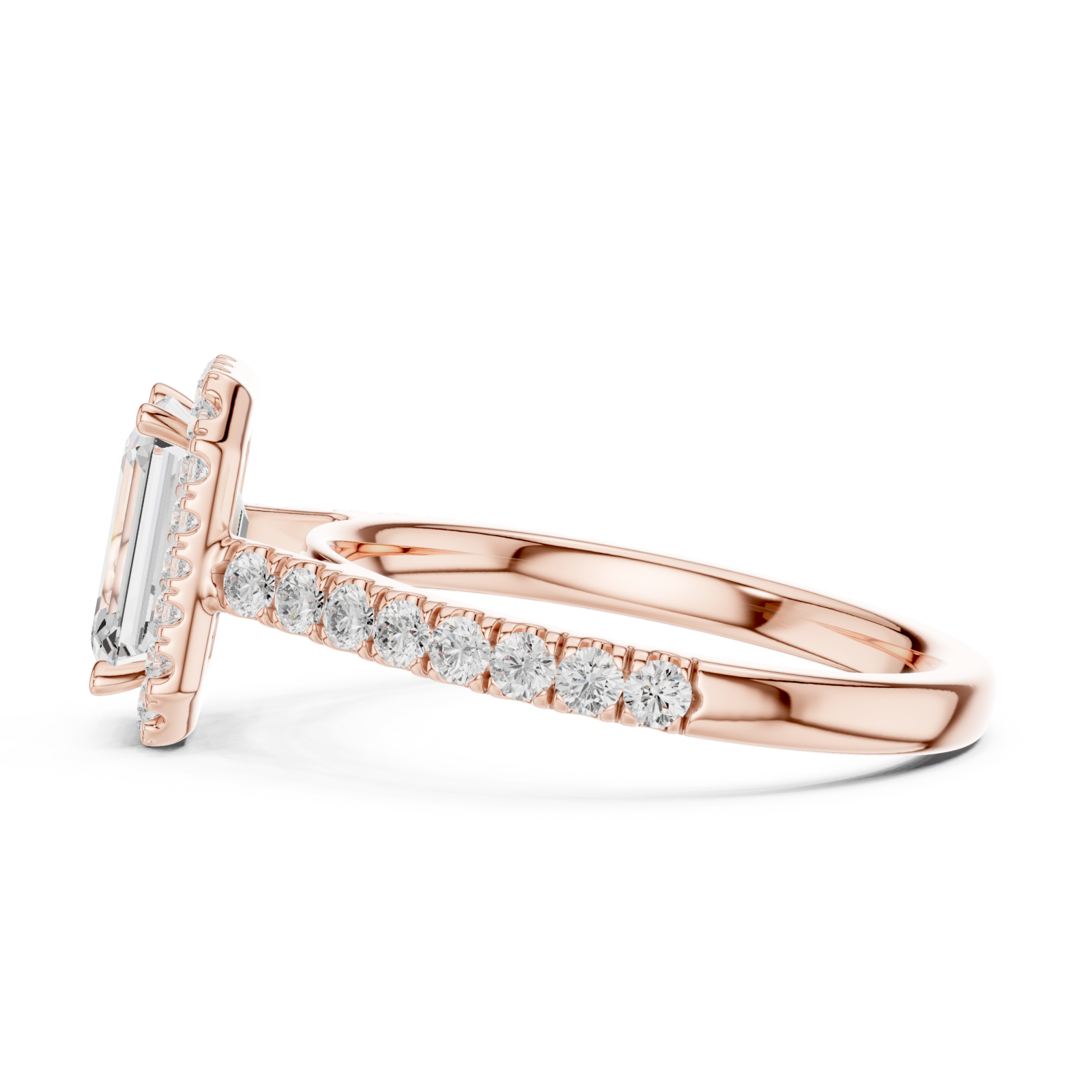  Rose Gold Luminous Halo Emerald Radiance Ring Side View