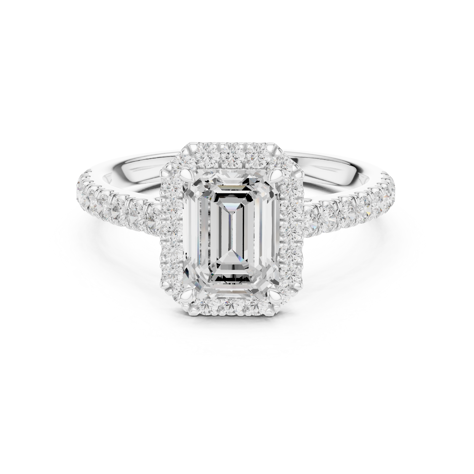  White Gold Luminous Halo Emerald Radiance Ring Front View