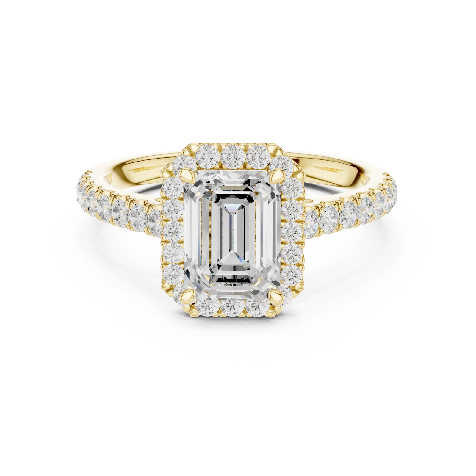  Gold Luminous Halo Emerald Radiance Ring Front View