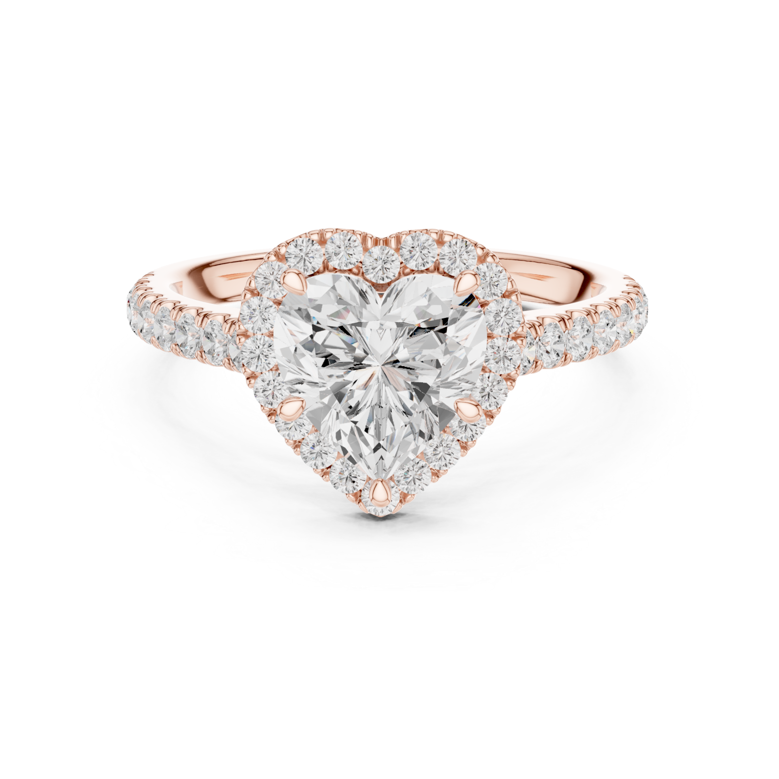  Rose Gold Radiant Love Heart Ring Front View