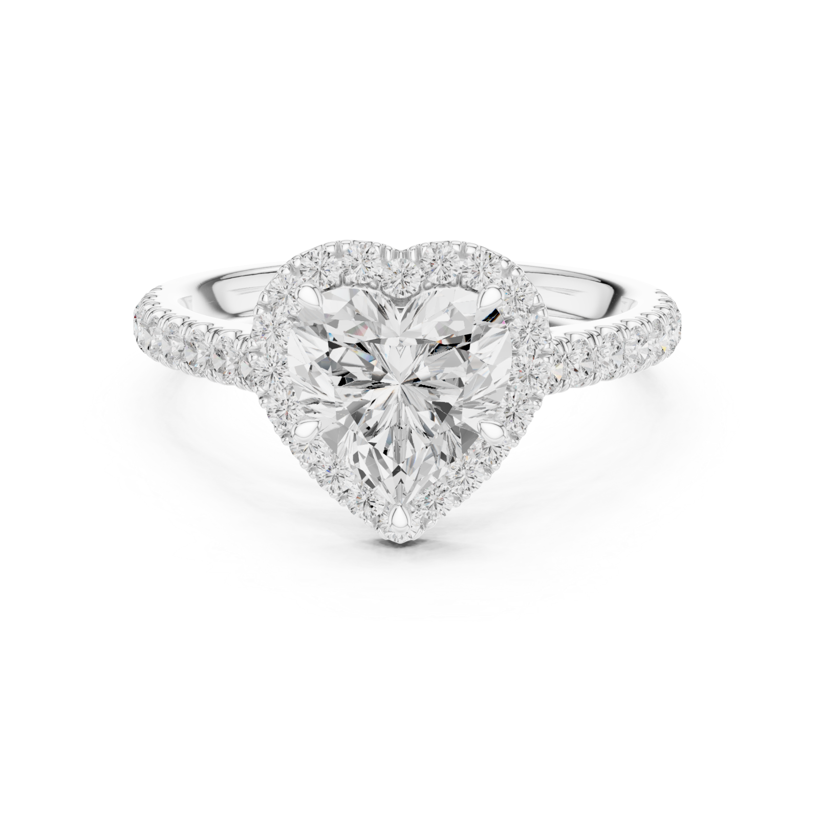  White Gold Radiant Love Heart Ring Front View