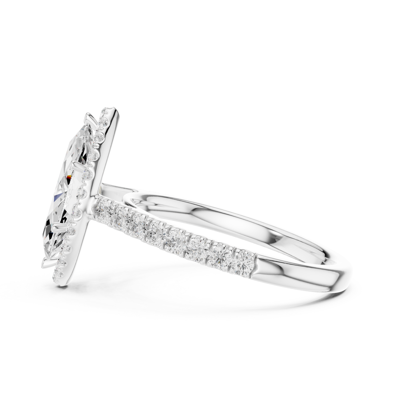  White Gold Lustrous Radiance Marquis Halo Ring Side View