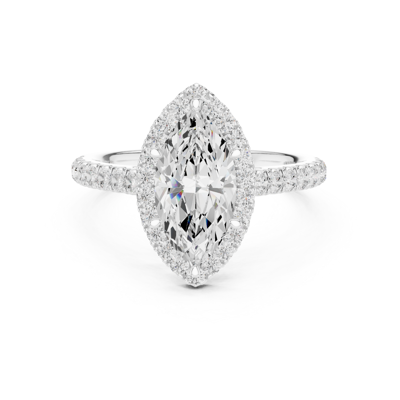  White Gold Lustrous Radiance Marquis Halo Ring Front View