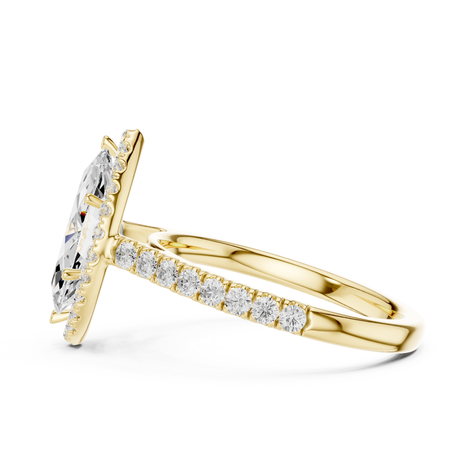  Gold Lustrous Radiance Marquis Halo Ring Side View