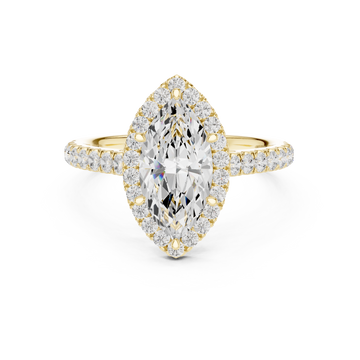  Gold Lustrous Radiance Marquis Halo Ring Front View